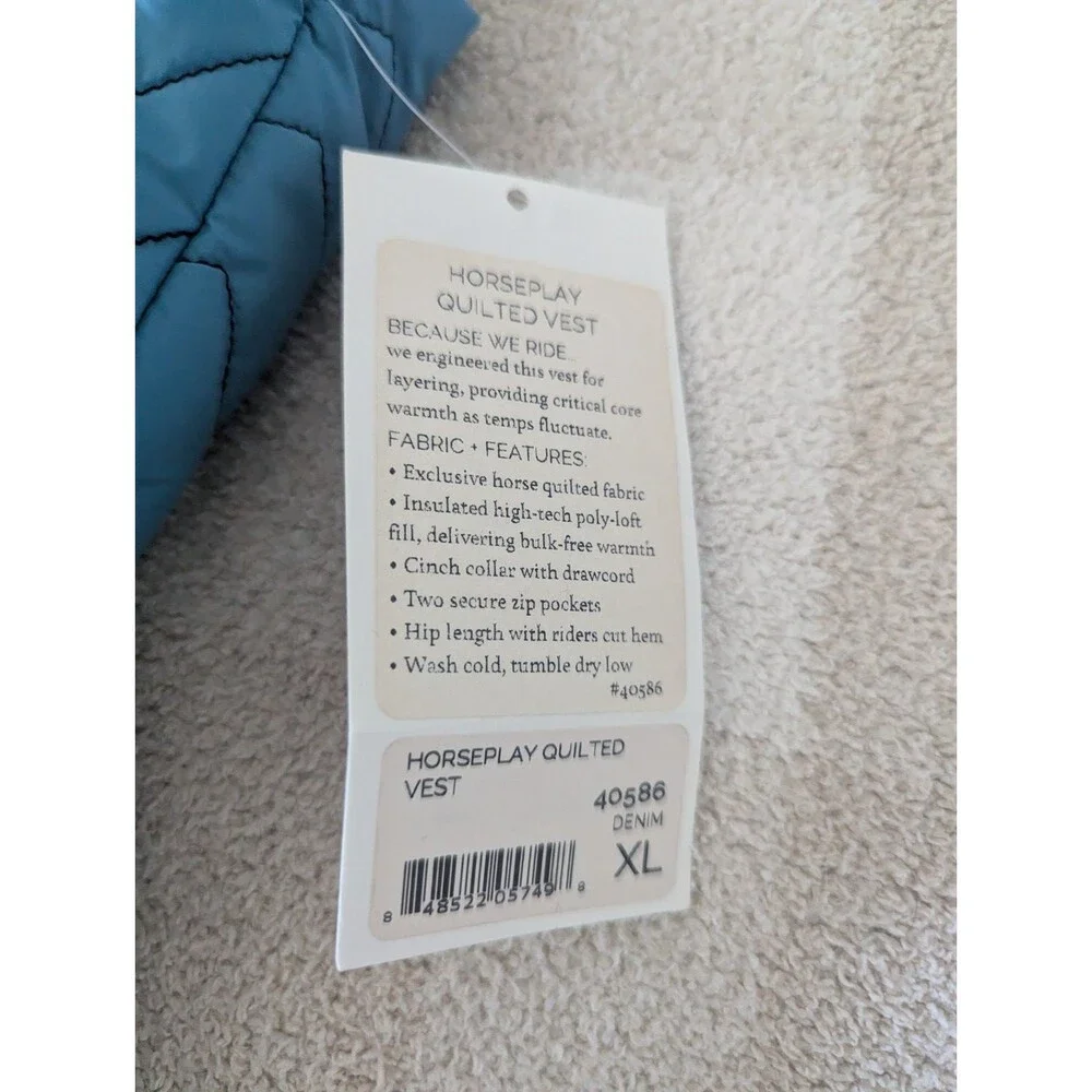 Kerrits Horseplay Quilted Vest Size XL NWT Blue Denim Equestrian Puffer Vest 405